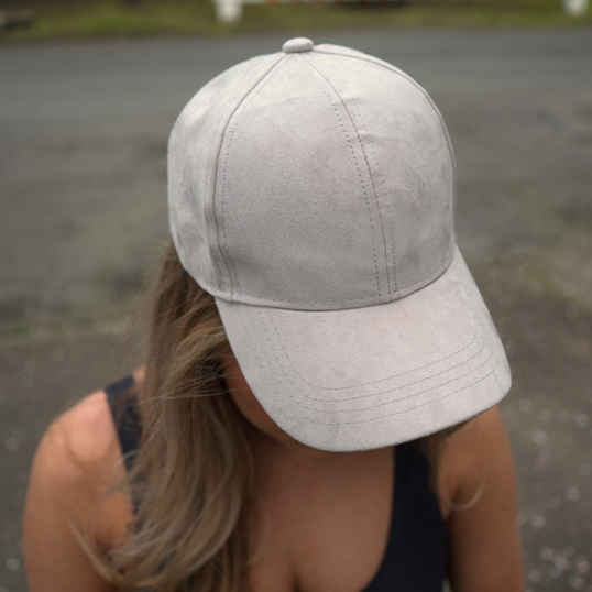 August Caps Suede Dad Baseball Cap With Slider Buckle - Model Image